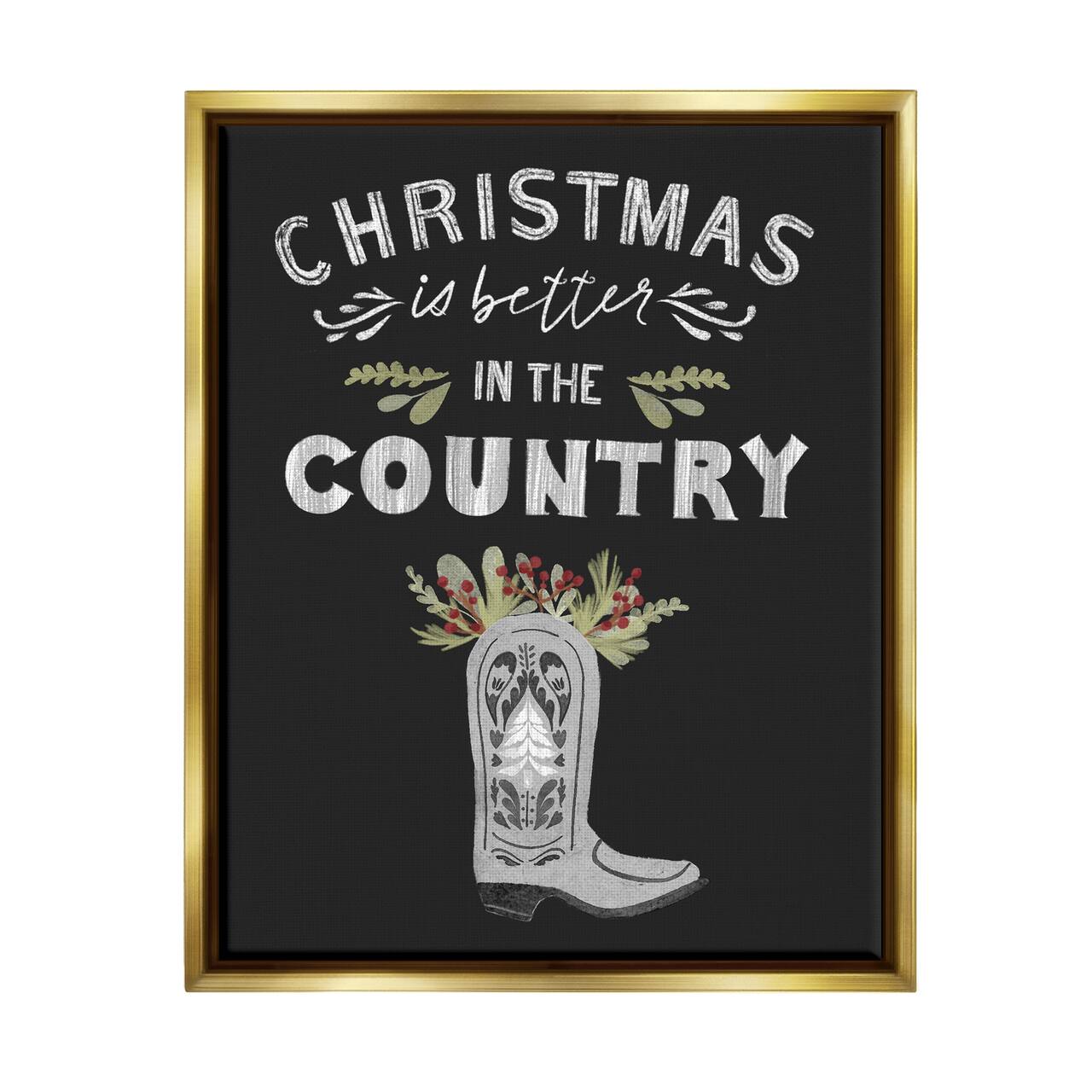 Stupell Industries Christmas Better In Country Phrase Framed Floater Canvas Wall Art